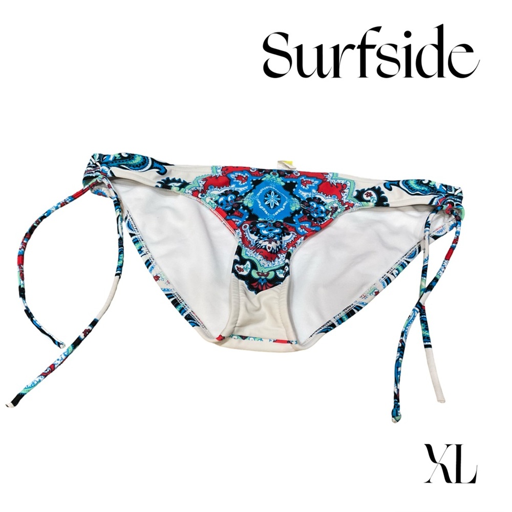 Surfside Multicolor white Bikini Bottoms size XL EUC Blue Red Turquoise